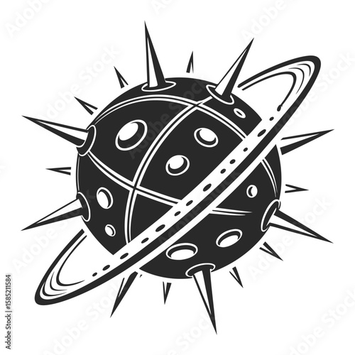 Spiky Planet With Rings A Cosmic Celestial Body