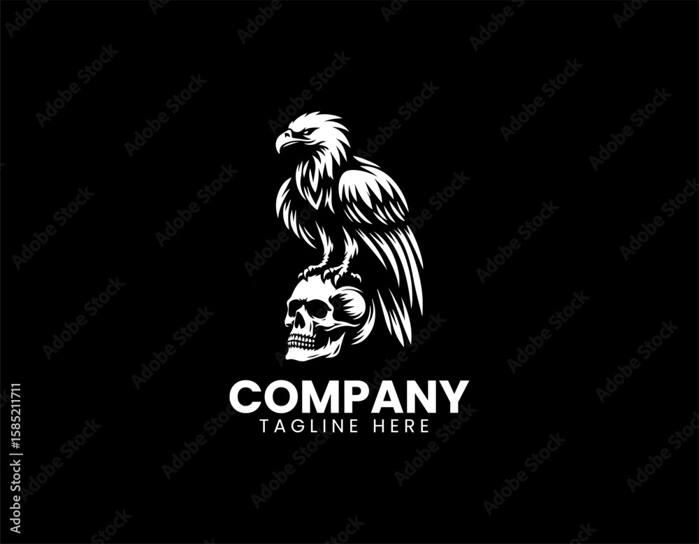 Fototapeta premium Powerful Eagle Perched Skull Dominance Freedom Strength Vector Logo Design