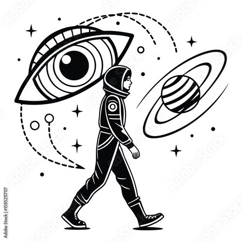 Astronaut Exploring Cosmic Mysteries and Alien Encounters in Space