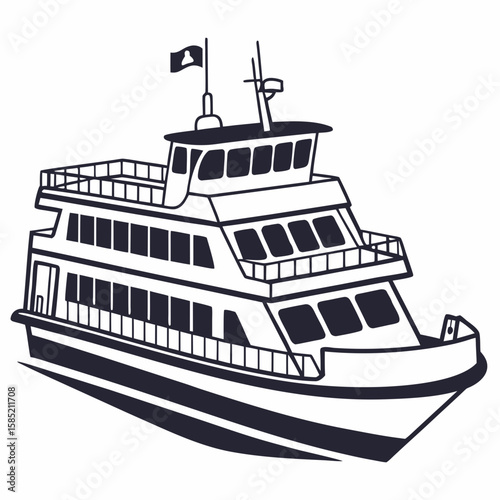 Large passenger ferry boat with flag transport watercraft