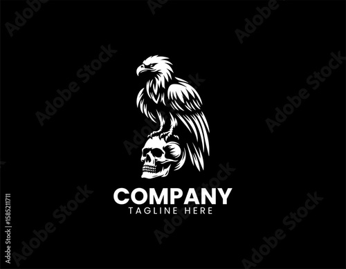 Powerful Eagle Perched Skull Dominance Freedom Strength Vector Logo Design