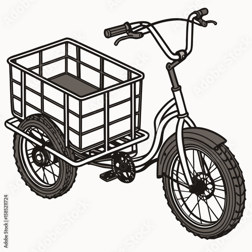 Gray cargo tricycle with large basket cargo bike bicycle
