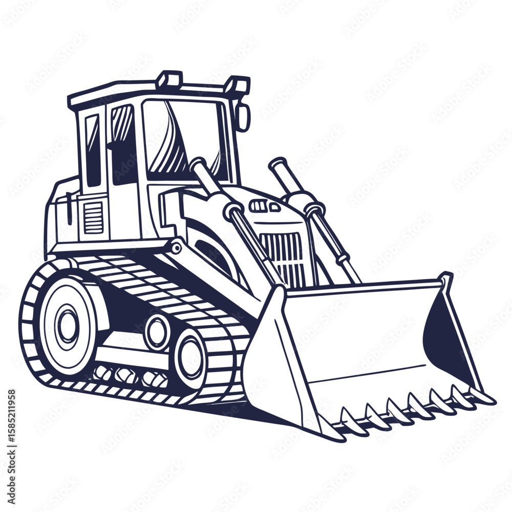 Naklejka premium Heavy duty bulldozer with front loader and tracks construction vehicle heavy machinery