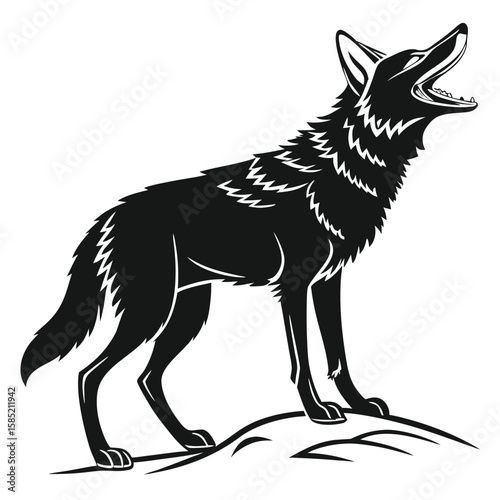 A Black Silhouette of a Coyote Howling on a Hilltop