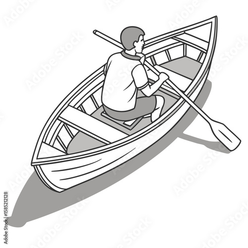 Man rowing a simple boat watercraft vessel