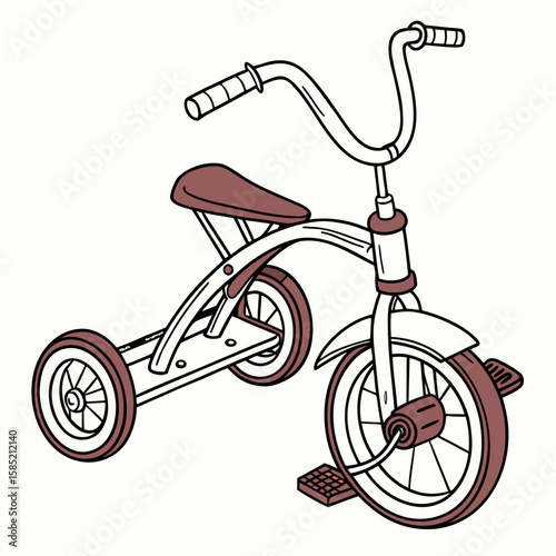 Maroon and white children's tricycle three wheeled