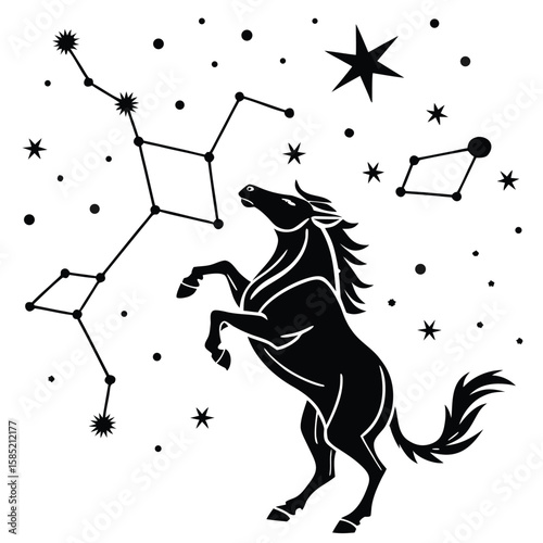 Celestial Equine Stargazer Amidst Cosmic Constellations and Sparkling Night Sky
