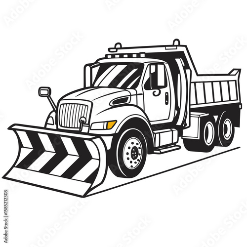 Heavy duty snow plow truck with chevron blade and dump bed vehicle winter