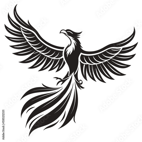 Majestic Phoenix Bird With Spreading Wings Symbolizing Rebirth And Immortality