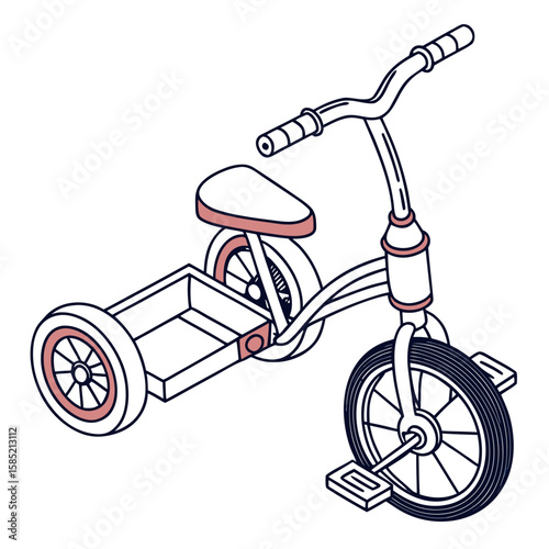 Pink and black tricycle with cargo three wheeled vehicle