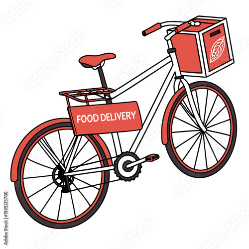 Red food delivery bicycle with cargo box white