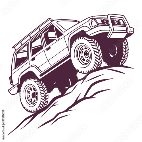 Rugged off road vehicle climbing hill four wheel drive