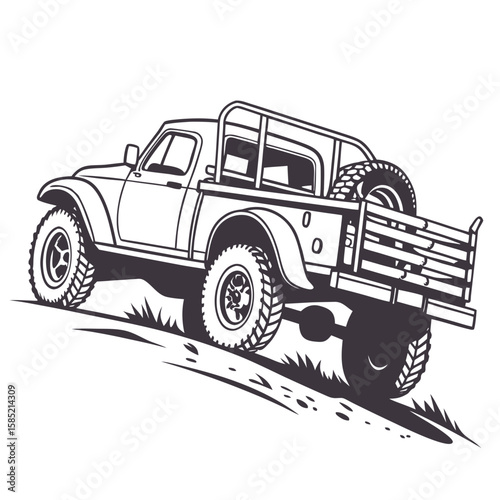 Rugged pickup truck with spare tire off road vehicle