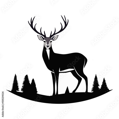 Elegant Deer Silhouette Vector Icon for Wildlife, Forest Animal, Hunting, and Nature Design Projects in Minimal Style