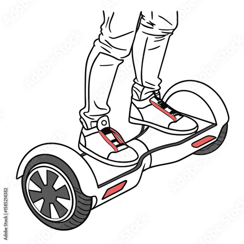 Person riding white hoverboard with red accents personal transport electric scooter