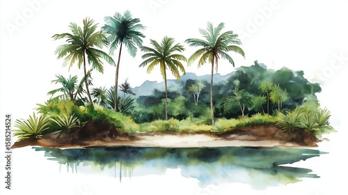 Raleighvallen Nature Reserve . Raleighvallen Nature Reserve  hand drawn watercolor illustration