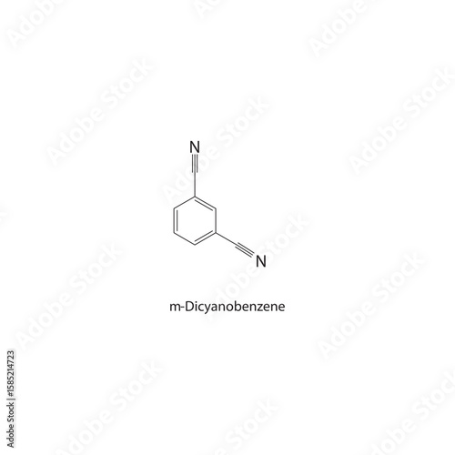 m-Dicyanobenzene skeletal structure. aromatic dinitrile compound schematic illustration. Simple diagram, chemical formula.