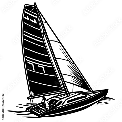 Racing catamaran with sailor on white background sailing boat