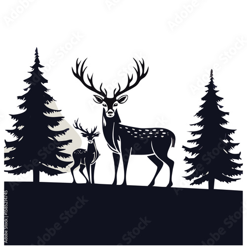 Elegant Deer Silhouette Vector Icon for Wildlife, Forest Animal, Hunting, and Nature Design Projects in Minimal Style