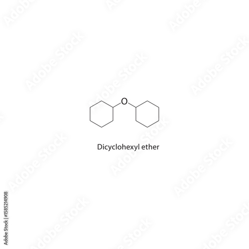 Dicyclohexyl ether skeletal structure. cyclic ether compound schematic illustration. Simple diagram, chemical formula.