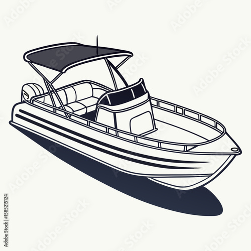 Sleek motorboat with canopy and outboard engine watercraft