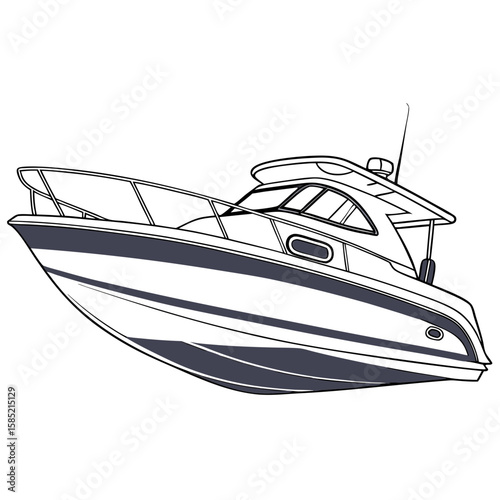 Sleek motorboat with dark hull and white accents yacht