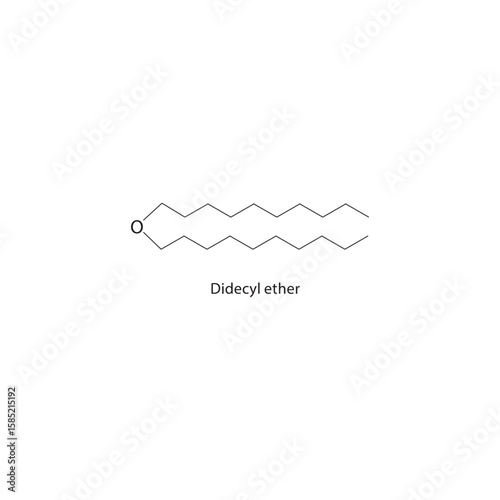 Didecyl ether skeletal structure. long-chain ether compound schematic illustration. Simple diagram, chemical formula.