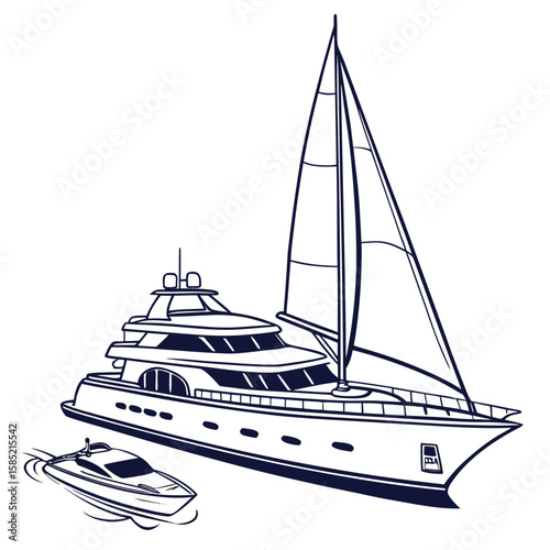 Sleek Yacht and Speedboat Nautical Scene sailboat watercraft