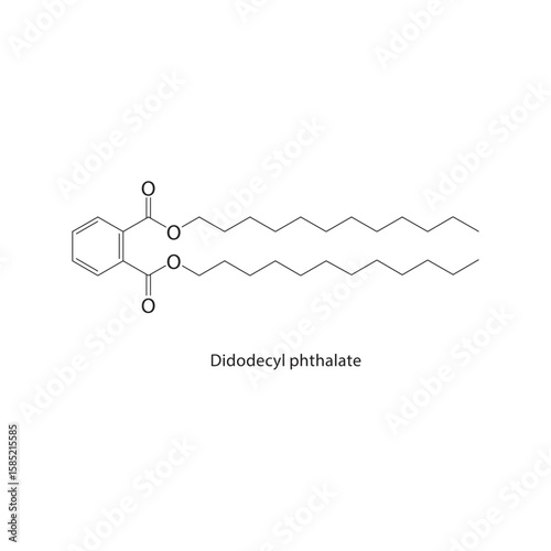Didodecyl phthalate skeletal structure. phthalate ester compound schematic illustration. Simple diagram, chemical formula.