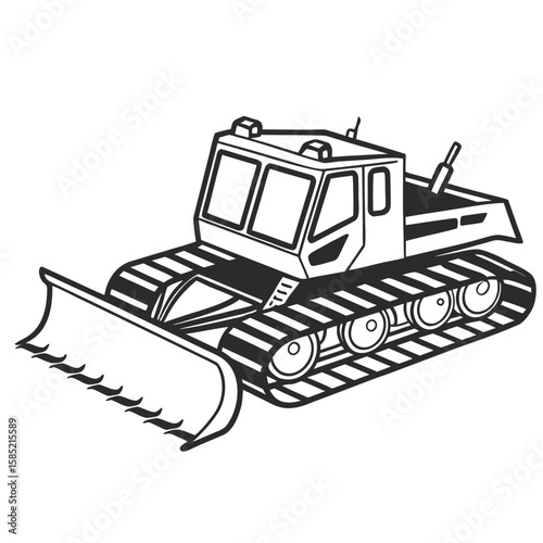 Snow groomer vehicle with plow and tracks machine transport