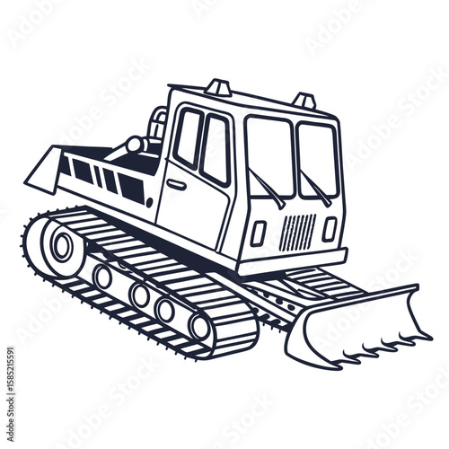 Snow groomer vehicle with tracks and plow winter