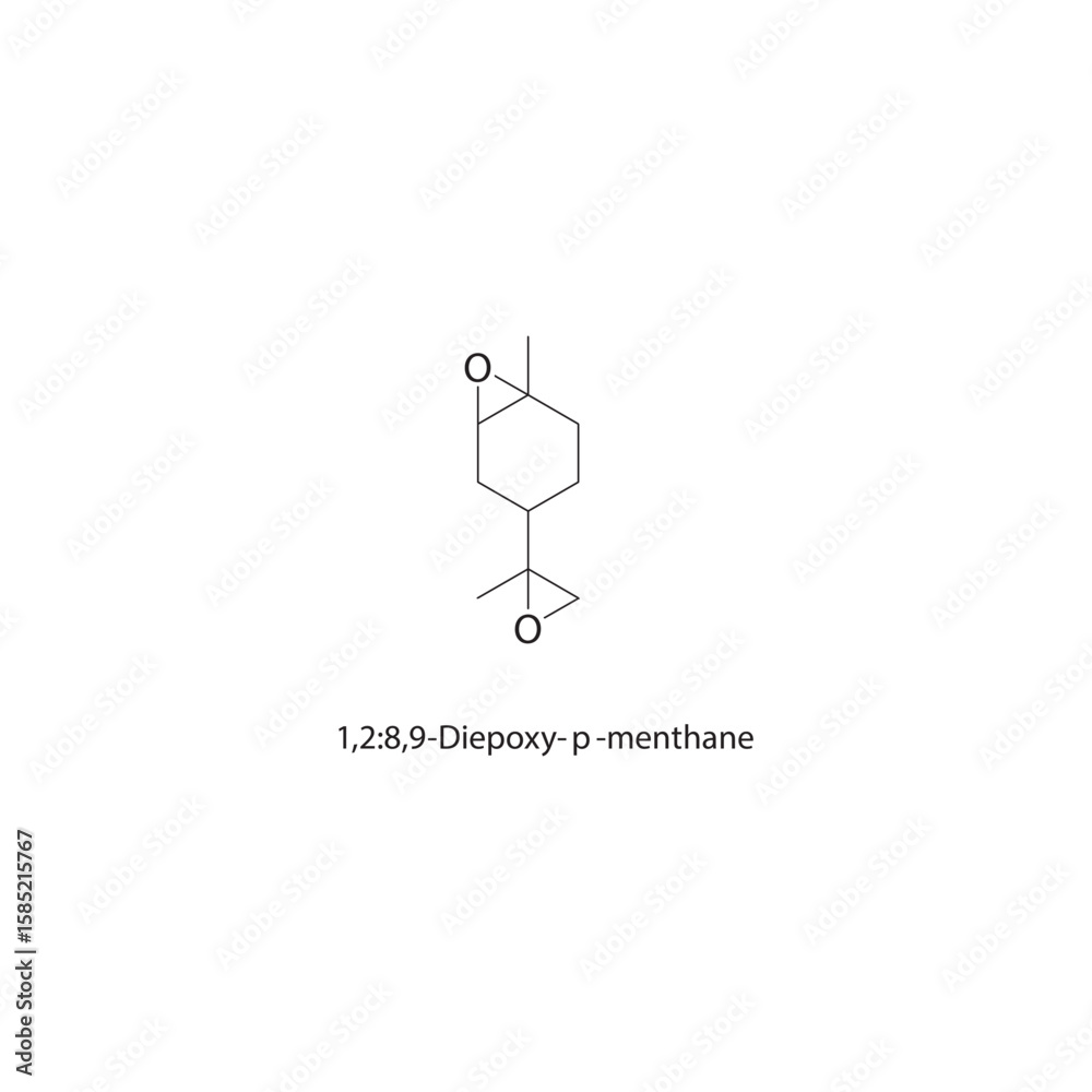 Fototapeta premium 1,2:8,9-Diepoxy-p-menthane skeletal structure. epoxide compound schematic illustration. Simple diagram, chemical formula.