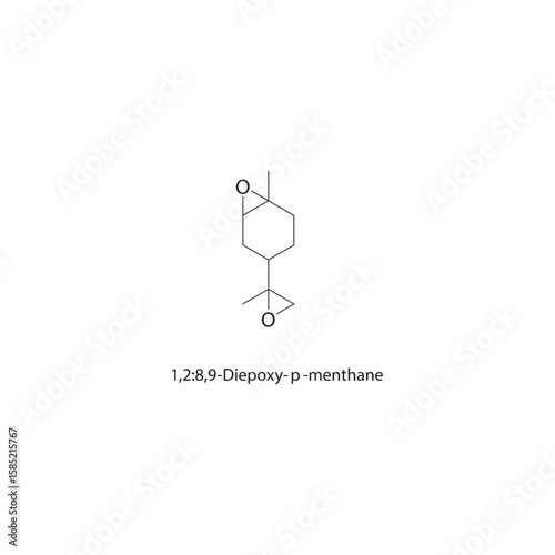 1,2:8,9-Diepoxy-p-menthane skeletal structure. epoxide compound schematic illustration. Simple diagram, chemical formula.