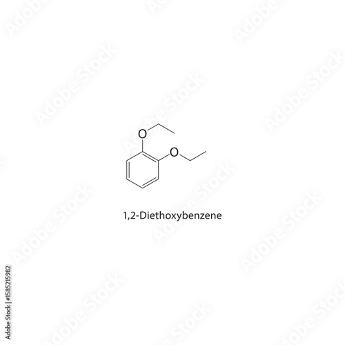 1,2-Diethoxybenzene skeletal structure. aromatic ether compound schematic illustration. Simple diagram, chemical formula.