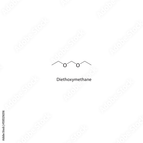 Diethoxymethane skeletal structure. ether solvent compound schematic illustration. Simple diagram, chemical formula.