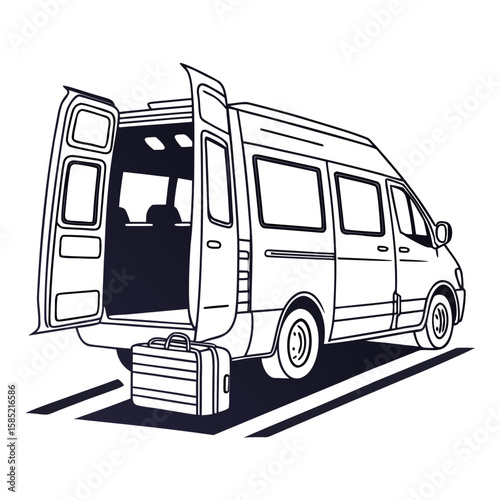 Van with open rear doors and luggage vehicle transportation