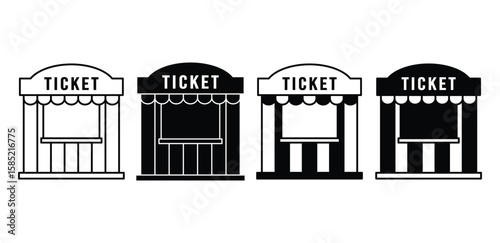 Carnival Ticket Booth Tent Icons Black White Graphic Set Vector Design