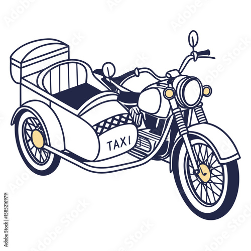 Vintage taxi motorcycle with sidecar transportation