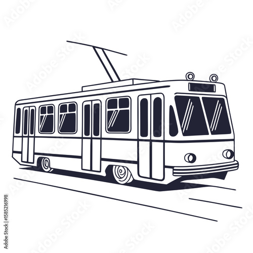 Vintage tram moving on tracks trolley public transport