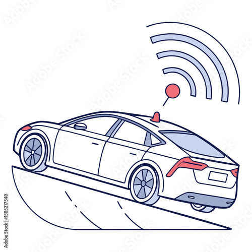White autonomous vehicle with red sensor and wifi signal