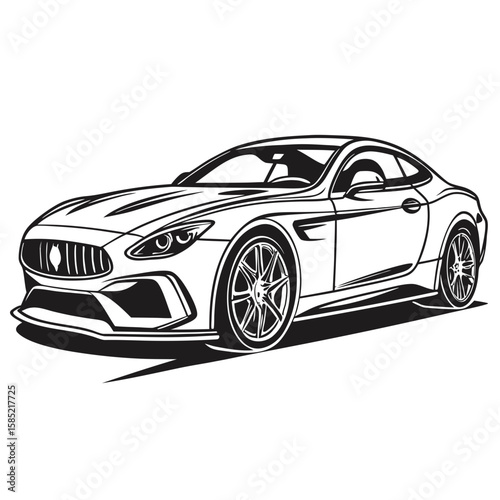 Sleek black sports coupe with aggressive front end sports car luxury vehicle