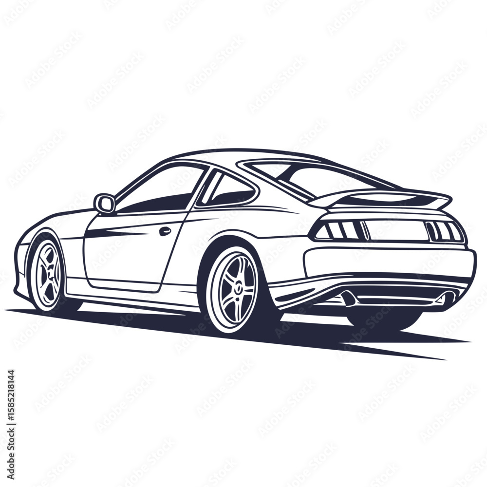 Fototapeta premium Sleek dark blue sports car with spoiler coupe automotive
