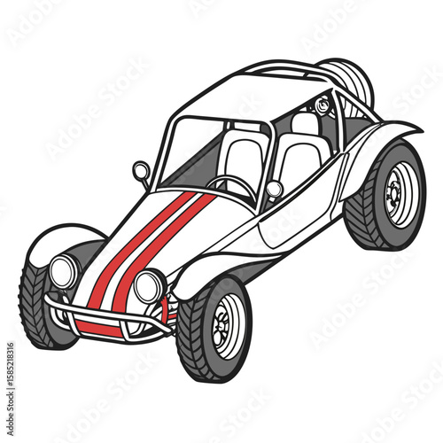 White dune buggy with red stripe off road vehicle sand buggy