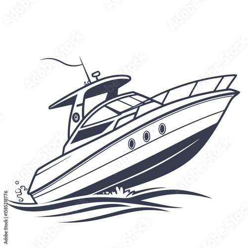 Sleek speed boat with sharp edges on water yacht watercraft