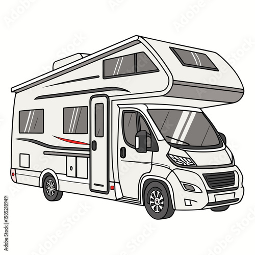 White motorhome with grey accents and red stripe campervan