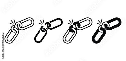 Broken Link Icon Black and White Chain Links Separating Vector Design Illustration Sets