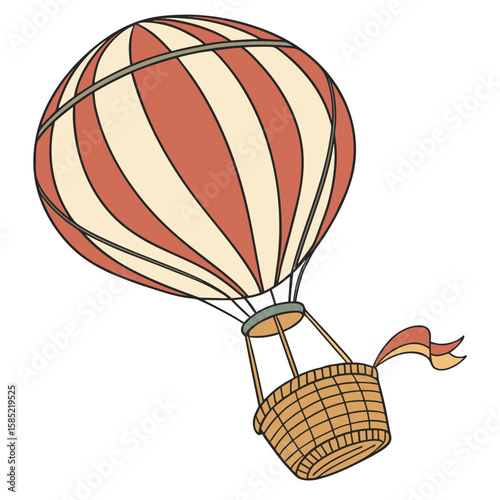Striped hot air balloon with wicker basket travel adventure