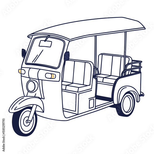 Three wheeled motorized passenger vehicle with canopy and seats auto rickshaw three wheeler