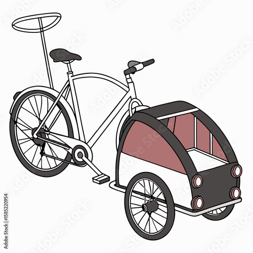 White bicycle with black and pink cargo trailer transport vehicle