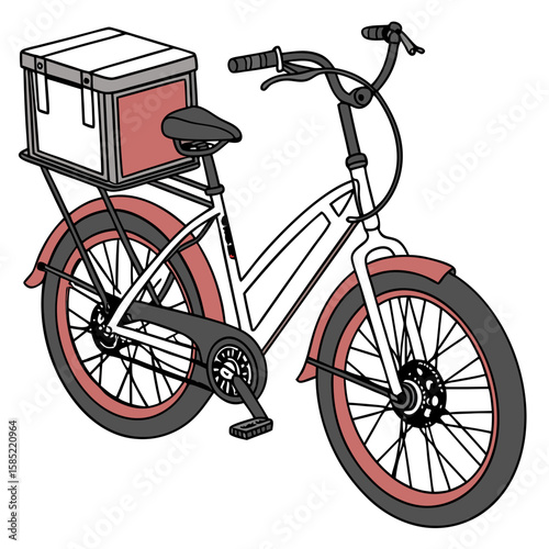 White bicycle with red accents and delivery box bike food